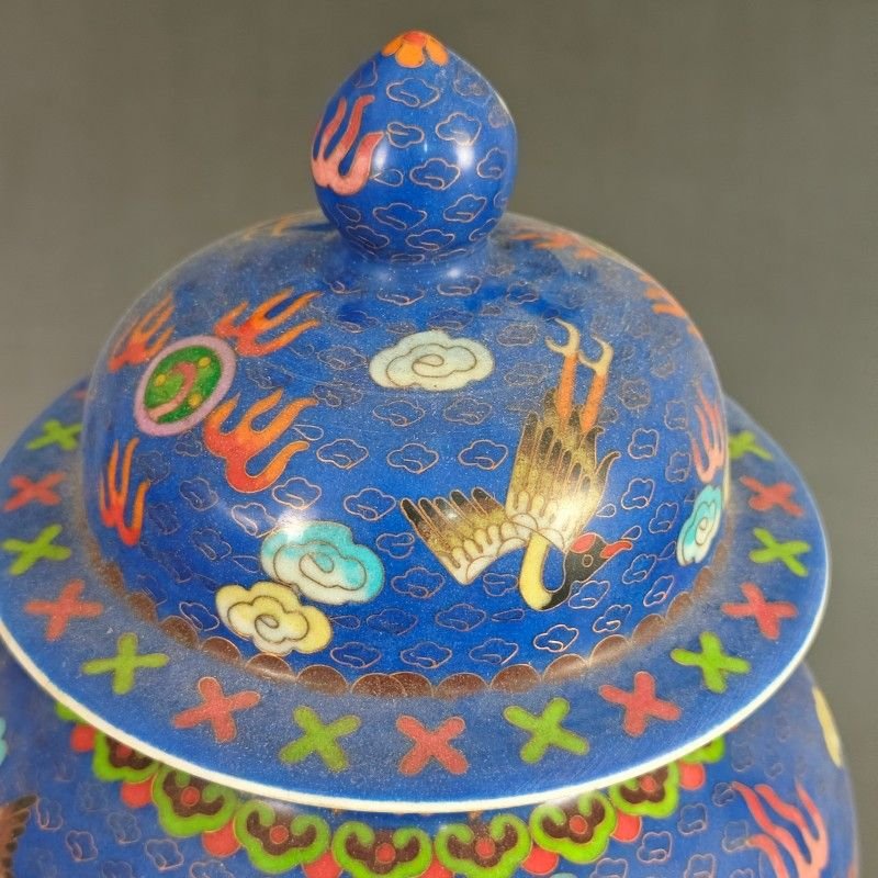 Large Chinese Blue Enamel Ginger Jar Antique Porcelain Vase with Phoenix & Dragon (8)