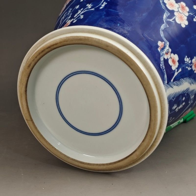 Large Cobalt Blue Ginger Jar with White Prunus & Pink Blossoms (1)