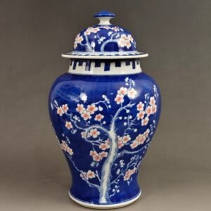 Large Cobalt Blue Ginger Jar with White Prunus & Pink Blossoms (2)