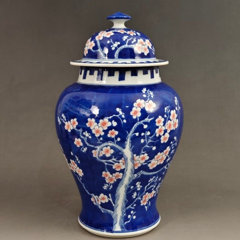 Large Cobalt Blue Ginger Jar with White Prunus & Pink Blossoms (2)