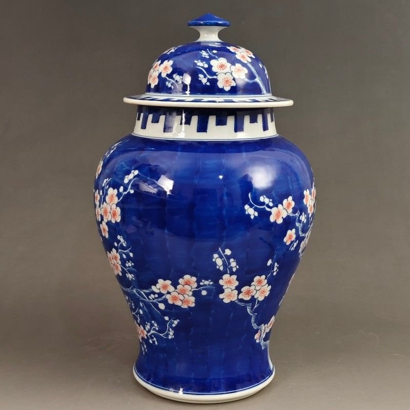 Large Cobalt Blue Ginger Jar with White Prunus & Pink Blossoms (3)