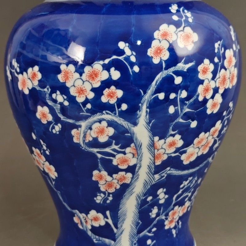 Large Cobalt Blue Ginger Jar with White Prunus & Pink Blossoms (4)