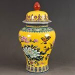 Large Yellow Ground Famille Rose Ginger Jar – Hand Painted Floral & Bird Motif (3)