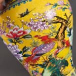 Large Yellow Ground Famille Rose Ginger Jar – Hand Painted Floral & Bird Motif (9)