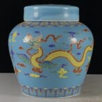 Light Blue Enamel Dragon Chinoiserie Ginger Jar (1)