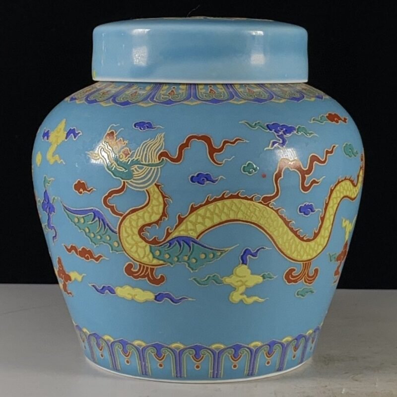 Light Blue Enamel Dragon Chinoiserie Ginger Jar (1) Light Blue Enamel Dragon Chinoiserie Ginger Jar (1)