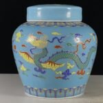 Light Blue Enamel Dragon Chinoiserie Ginger Jar (2)
