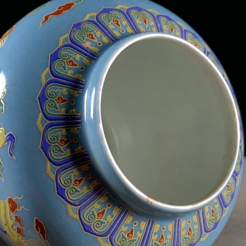 Light Blue Enamel Dragon Chinoiserie Ginger Jar (4)