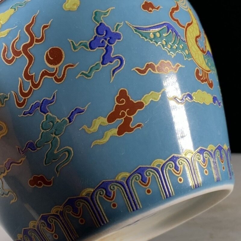 Light Blue Enamel Dragon Chinoiserie Ginger Jar (5)