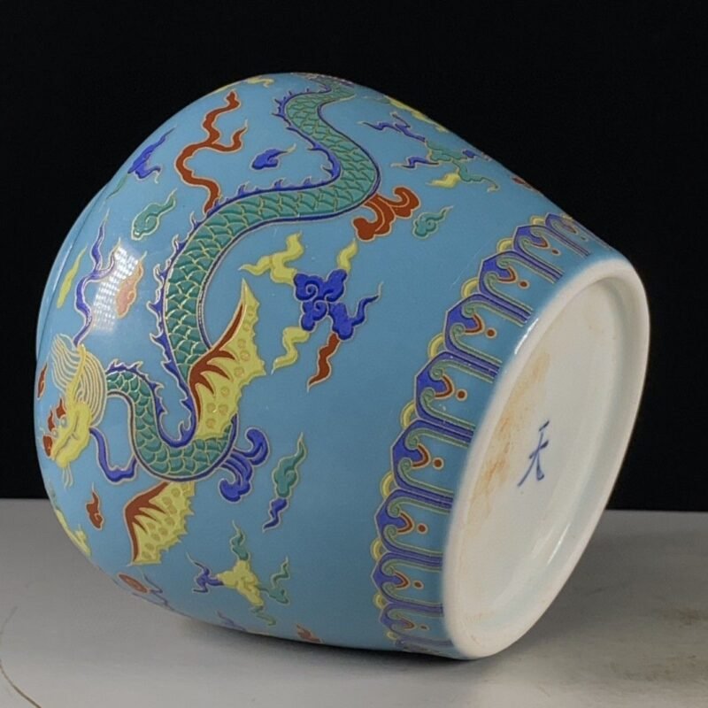 Light Blue Enamel Dragon Chinoiserie Ginger Jar (6)