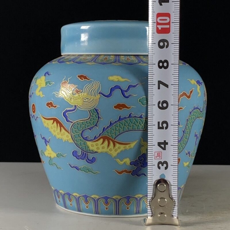 Light Blue Enamel Dragon Chinoiserie Ginger Jar (8)
