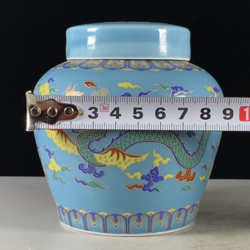 Light Blue Enamel Dragon Chinoiserie Ginger Jar (9)