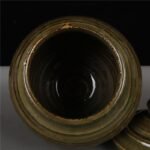 Olive Green Ribbed Ceramic Jar 15cm Rustic Pottery Canister (4)