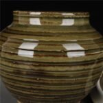 Olive Green Ribbed Ceramic Jar 15cm Rustic Pottery Canister (5)
