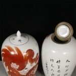Pair of Iron Red Porcelain Ginger Jars with Lion Motif (3)