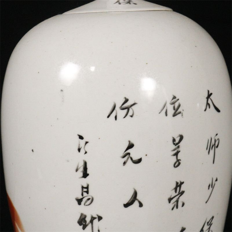 Pair of Iron Red Porcelain Ginger Jars with Lion Motif (6)