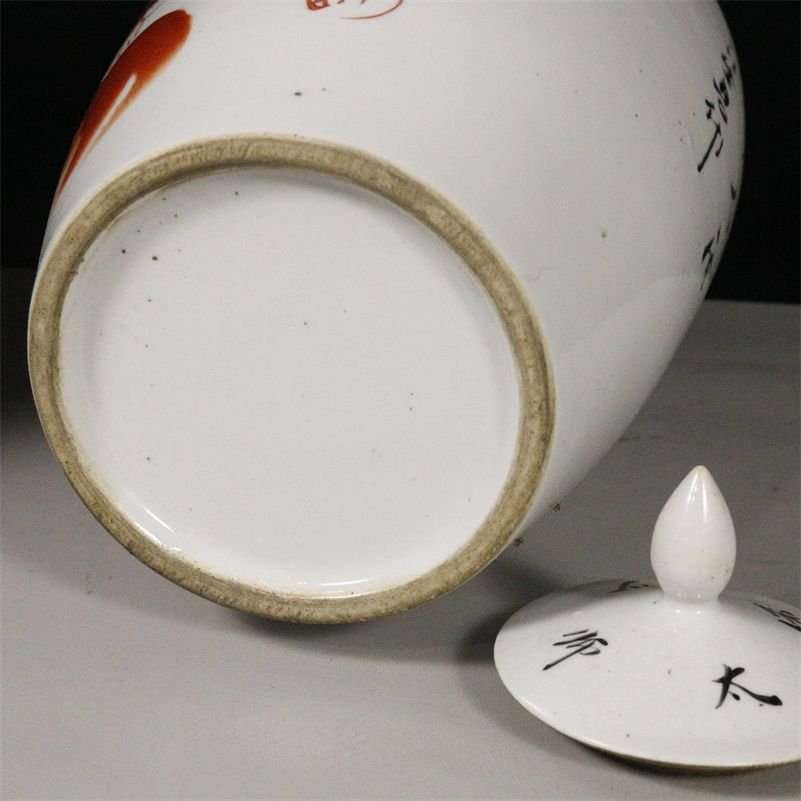 Pair of Iron Red Porcelain Ginger Jars with Lion Motif (7)