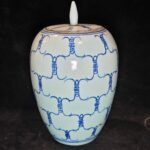 Pair of Vintage Blue and White Shou Longevity Ginger Jars with Lid (3)
