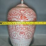 Pair of Vintage Chinese Iron Red Double Happiness Ginger Jars with Lid (8)