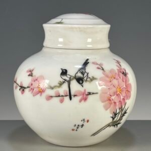 Pink and White Chinoiserie Ginger Jar with Lid (3)