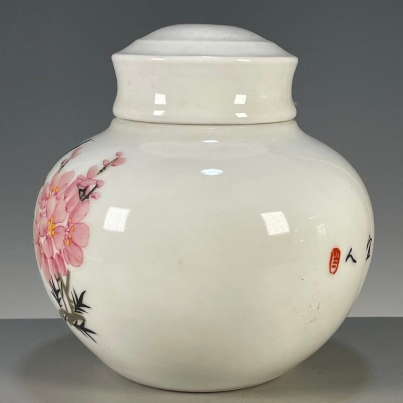 Pink and White Chinoiserie Ginger Jar with Lid (5)