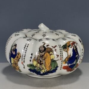 Pumpkin-Shaped Ginger Jar – Eight Immortals, White Ground Famille Rose Lidded Jar