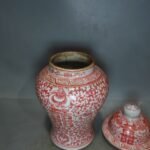 Red & White Double Happiness Porcelain Ginger Jars with Lids Set of 2 (Pair) (1)