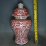 Red & White Double Happiness Porcelain Ginger Jars with Lids Set of 2 (Pair) (9)