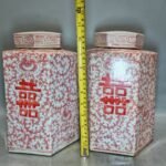 Red and White Porcelain Double Happiness Ginger Jar Pair (4)