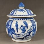 Small Blue and White Porcelain Ginger Jar with Lid – Hand Painted Figure & Landscape Motif (8)