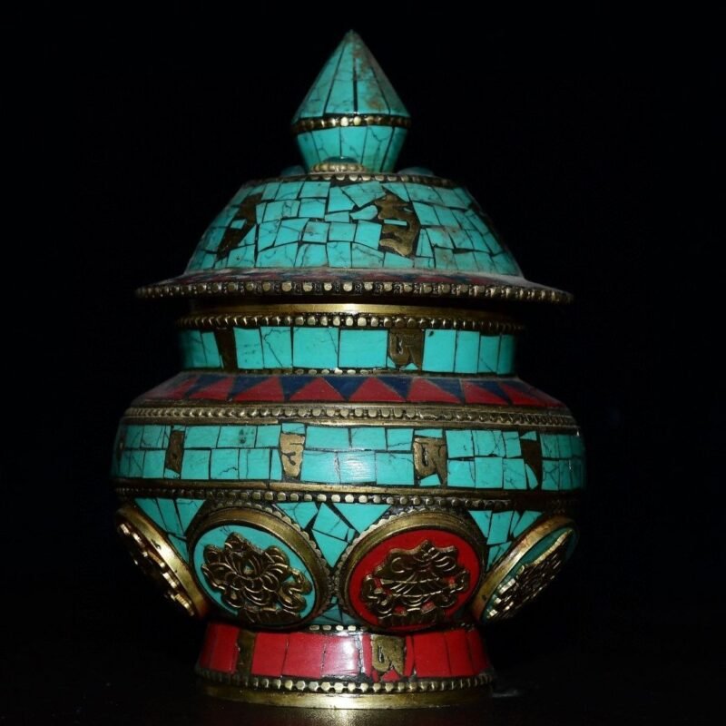 Tibetan Turquoise Inlaid Ginger Jar (6)