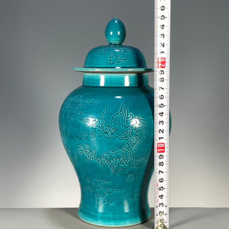 Turquoise Dragon Ginger Jar Chinoiserie Porcelain Temple Jar with Lid (7)