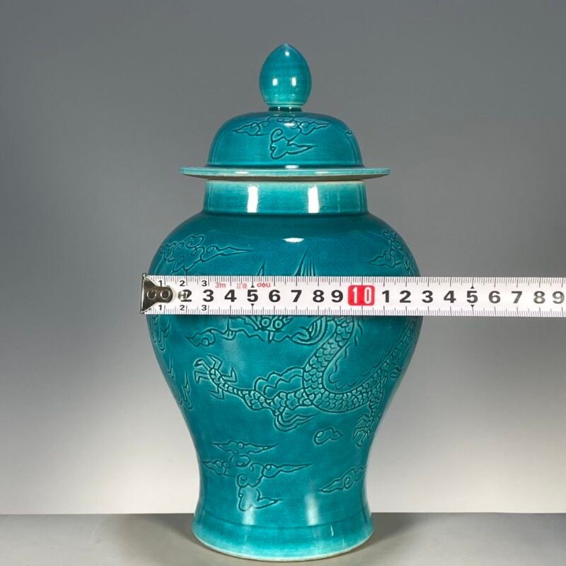 Turquoise Dragon Ginger Jar Chinoiserie Porcelain Temple Jar with Lid (8)