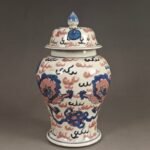 Underglaze Red Ginger Jar with Lid – Foo Dog Lion Playing with Ball Temple Jar (1)