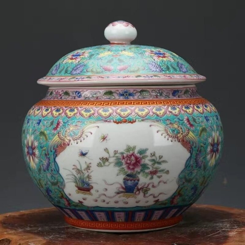 Vibrant Famille Rose Porcelain Ginger Jar Hand-Painted Floral & Bird Motif (1) Vibrant Famille Rose Porcelain Ginger Jar Hand Painted Floral & Bird Motif (1)