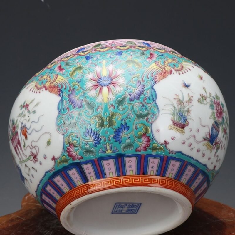 Vibrant Famille Rose Porcelain Ginger Jar Hand Painted Floral & Bird Motif (3)