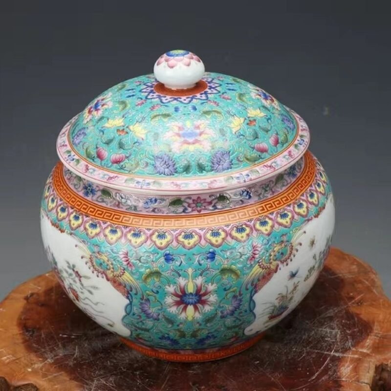 Vibrant Famille Rose Porcelain Ginger Jar Hand Painted Floral & Bird Motif (6)