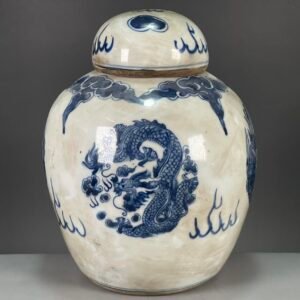Vintage Blue & White Dragon Temple Jar Chinese Porcelain Vase Asian Decor (2)