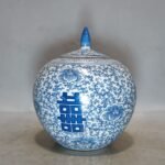 Vintage Blue & White Porcelain Ginger Jars with Double Happiness (Set of 2) (1)