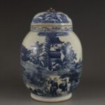 Vintage Blue and White Ginger Jar – Hand Painted Landscape & Figure Temple Jar – Traditional Chinoiserie Decor (2)
