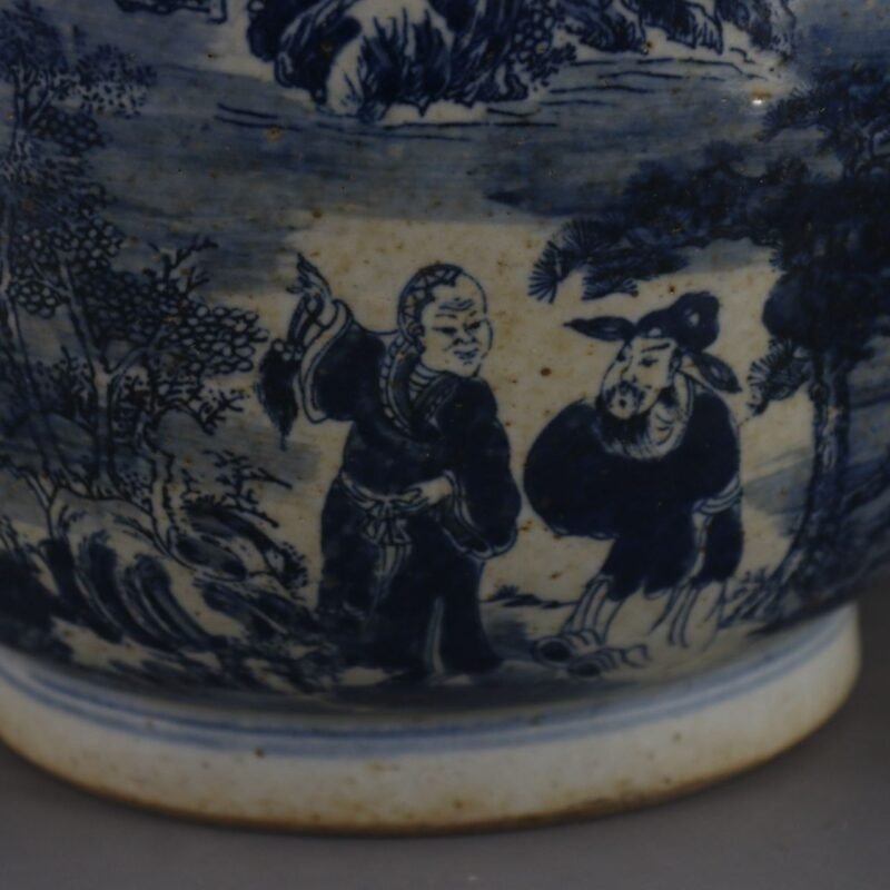 Vintage Blue and White Ginger Jar – Hand Painted Landscape & Figure Temple Jar – Traditional Chinoiserie Decor (7)