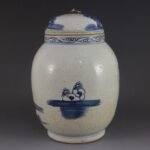 Vintage Blue and White Ginger Jar – Hand Painted Landscape & Figure Temple Jar – Traditional Chinoiserie Decor (8)