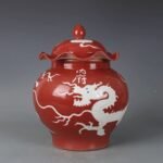 Vintage Red Glazed Dragon Ginger Jar with Lotus Lid (2)