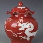 Vintage Red Glazed Dragon Ginger Jar with Lotus Lid (3)