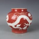 Vintage Red Glazed Dragon Ginger Jar with Lotus Lid (5)