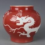 Vintage Red Glazed Dragon Ginger Jar with Lotus Lid (6)