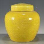 Yellow Porcelain Ginger Jar Carved Dragon Cloud Lidded Canister, Chinoiserie Decor Storage Jar (2)