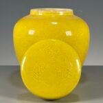 Yellow Porcelain Ginger Jar Carved Dragon Cloud Lidded Canister, Chinoiserie Decor Storage Jar (3)
