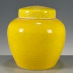 Yellow Porcelain Ginger Jar Carved Dragon Cloud Lidded Canister, Chinoiserie Decor Storage Jar (4)