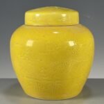 Yellow Porcelain Ginger Jar Carved Dragon Cloud Lidded Canister, Chinoiserie Decor Storage Jar (5)